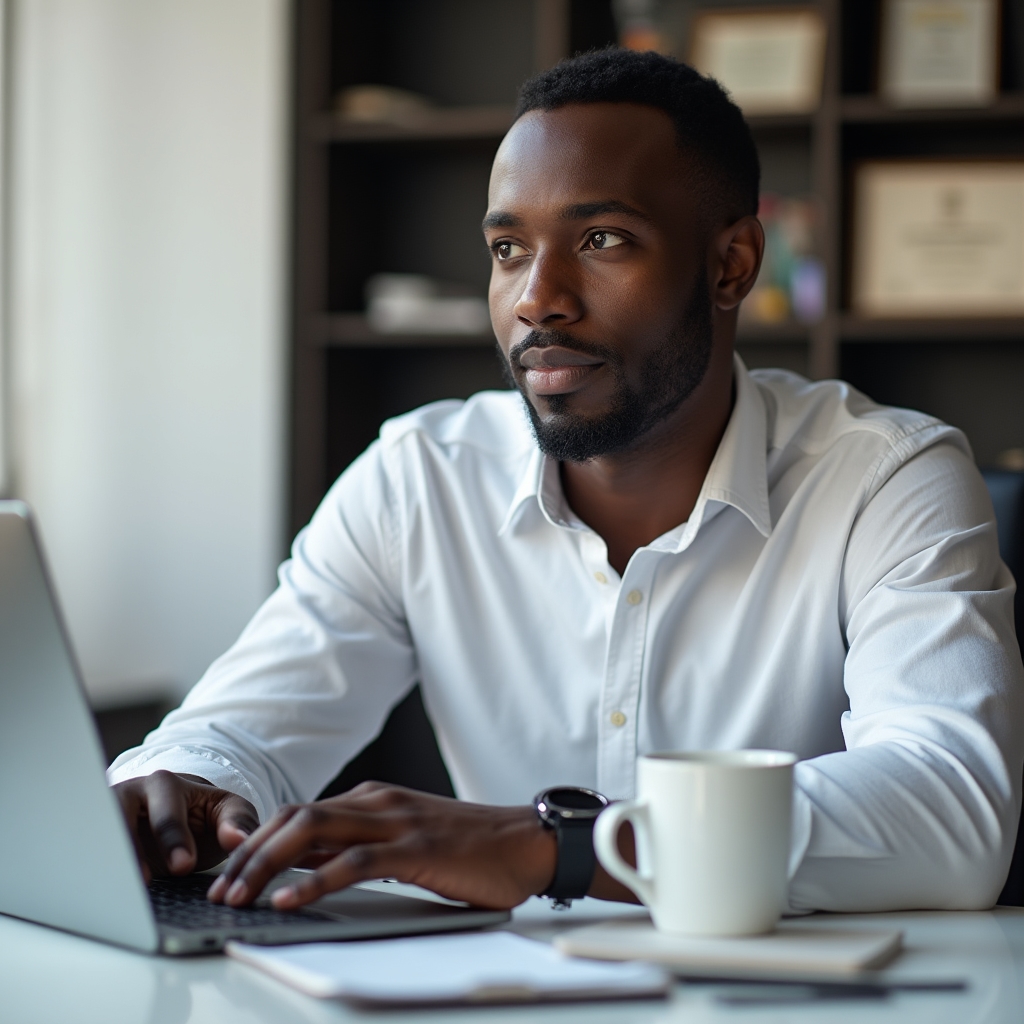 Professional reviewing regulatory compliance documentation at organized workstation