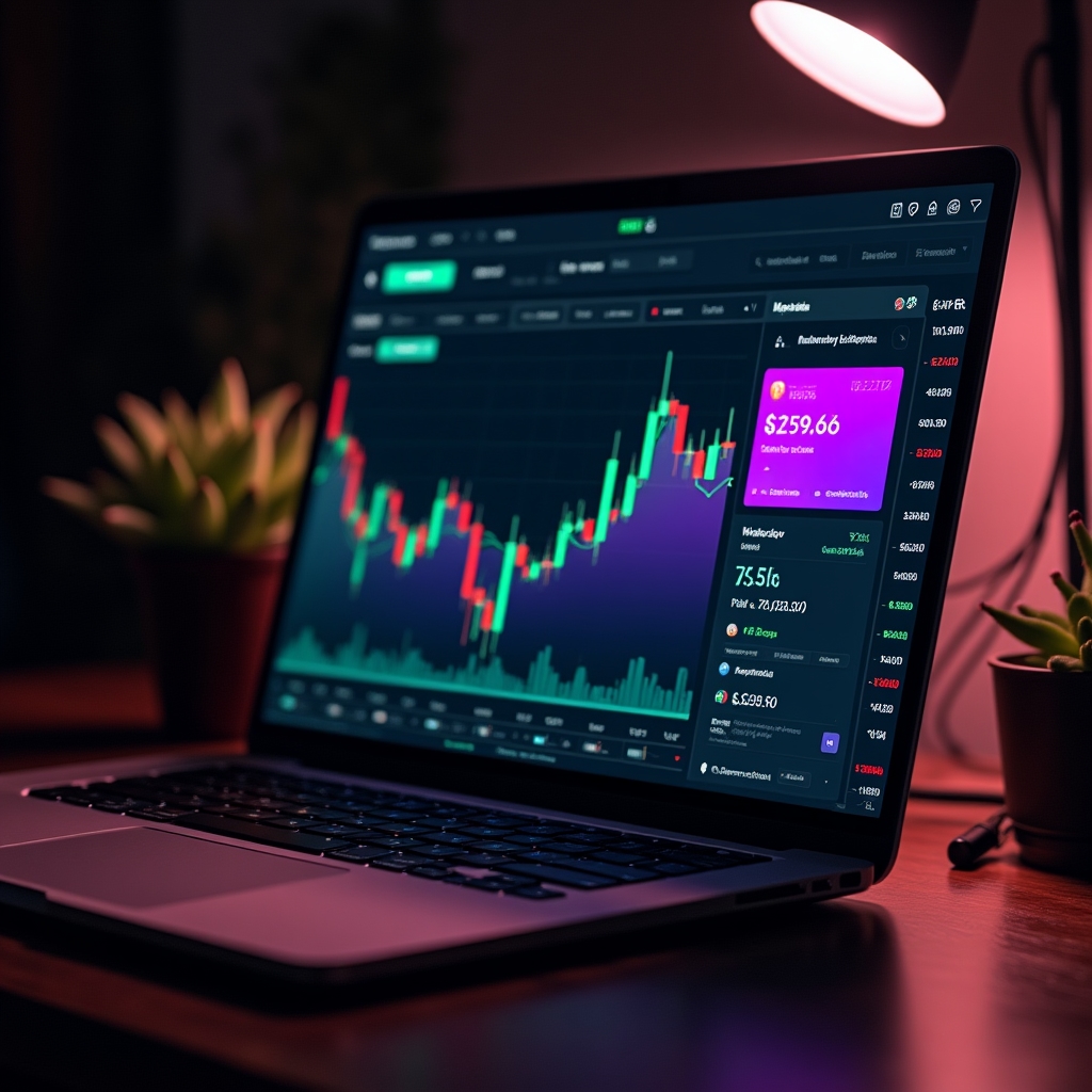 Cryptocurrency trading dashboard showing real-time price charts and order book